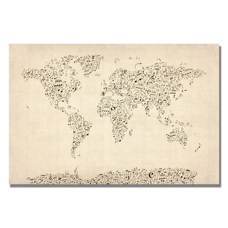 Michael Tompsett 'Music Note World Map' Canvas Art,18x24